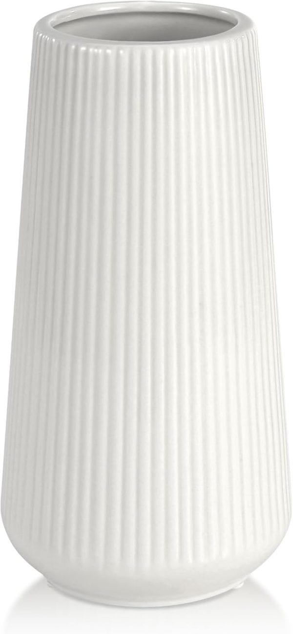 White Ceramic Vase,  Small Cute Flower Vase for Pampas Grass, Home, Living Room, Dining Table, Farmhouse, Office Decor, Bedroom, Table, and Kitchen Shelf (White)