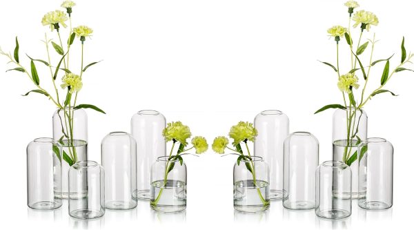 Glass s for Flowers -  Blown Modern Small Glass Vases for Centerpieces Set of 12, Mini Clear Bulk Flower Vases for Wedding Party Events Home Decor Floral Arrangement (Not Include Flower)