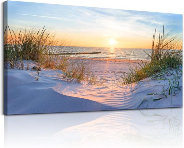 Wall Decor for Living Room Large Canvas Wall Art for Bedroom Modern Office Pictures Blue Sun Beach Grass Ocean Landscape Paintings Canvas Art Prints Home Decorations