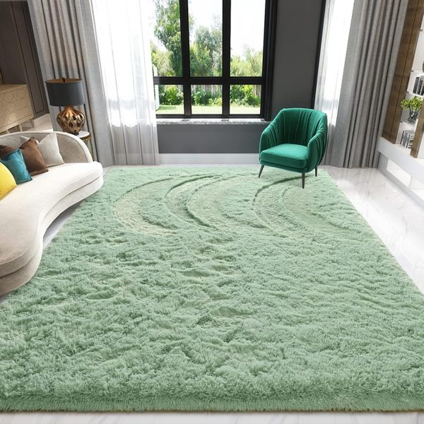 Sage Green Area Rugs Fluffy Rug for Bedroom Living Room, 4x6 Feet Indoor Shaggy Carpets, Plush Soft Rug for Kids Room, Furry Rugs for Girls Boys Playroom Nursery Room Home Decor