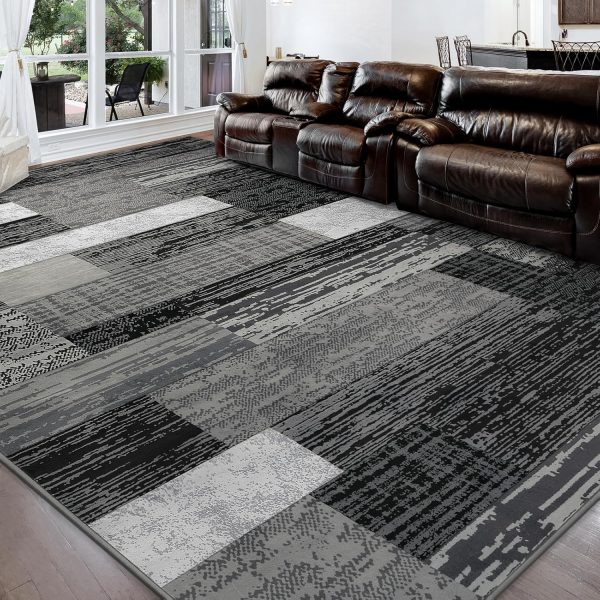 Modern Geometric Patchwork Area Rug, 4x6 Grey Large Rugs for Living Room,  Collection Indoor Rugs for Bedroom, Throw Carpet Floor Decor for Entryway Dining Room Office Nursery