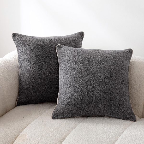 Boucle Throw Pillow Covers for Couch, Living Room, Home Decor with Hidden Zipper, Grey, 16×16in, Pack of 2